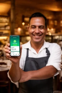 Como vender pelo WhatsApp no delivery: dono de restaurante recebendo pedidos pelo celular